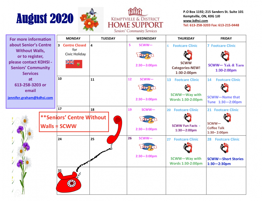 Seniors' Community Services Calendar